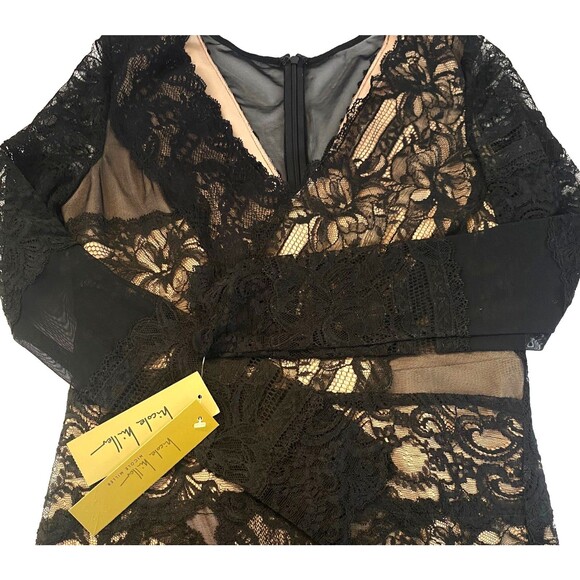 Nicole Miller Lace Sheath Dress Size M Black Beige Lining Stretch NWT CE 10053 - Picture 4 of 16